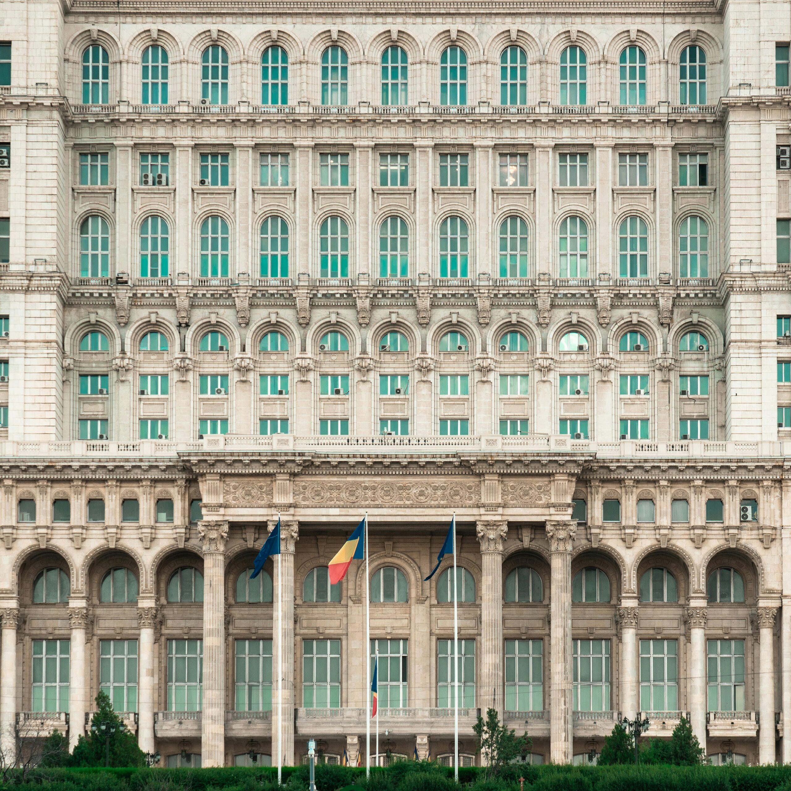 A large white building with many windows